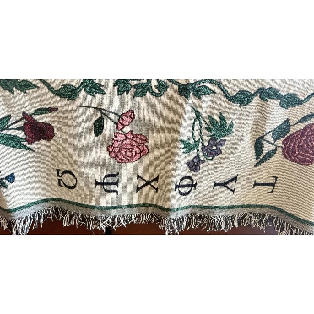 Vintage Panhellenic Sorority Greek Life Woven Tapestry Throw Blanket Fringe Rare